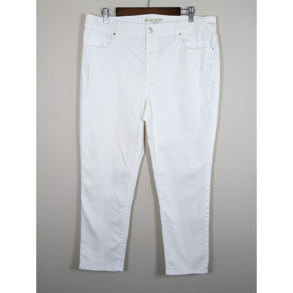 Chico's Platinum Jeans Womens 2.5 Med (14) Embellished pockets White Denim Beach